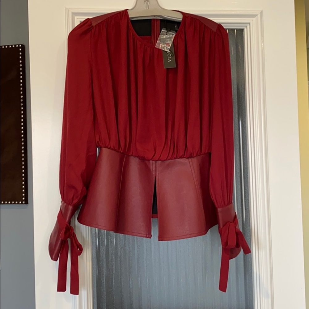 garcia peplum faux leather top